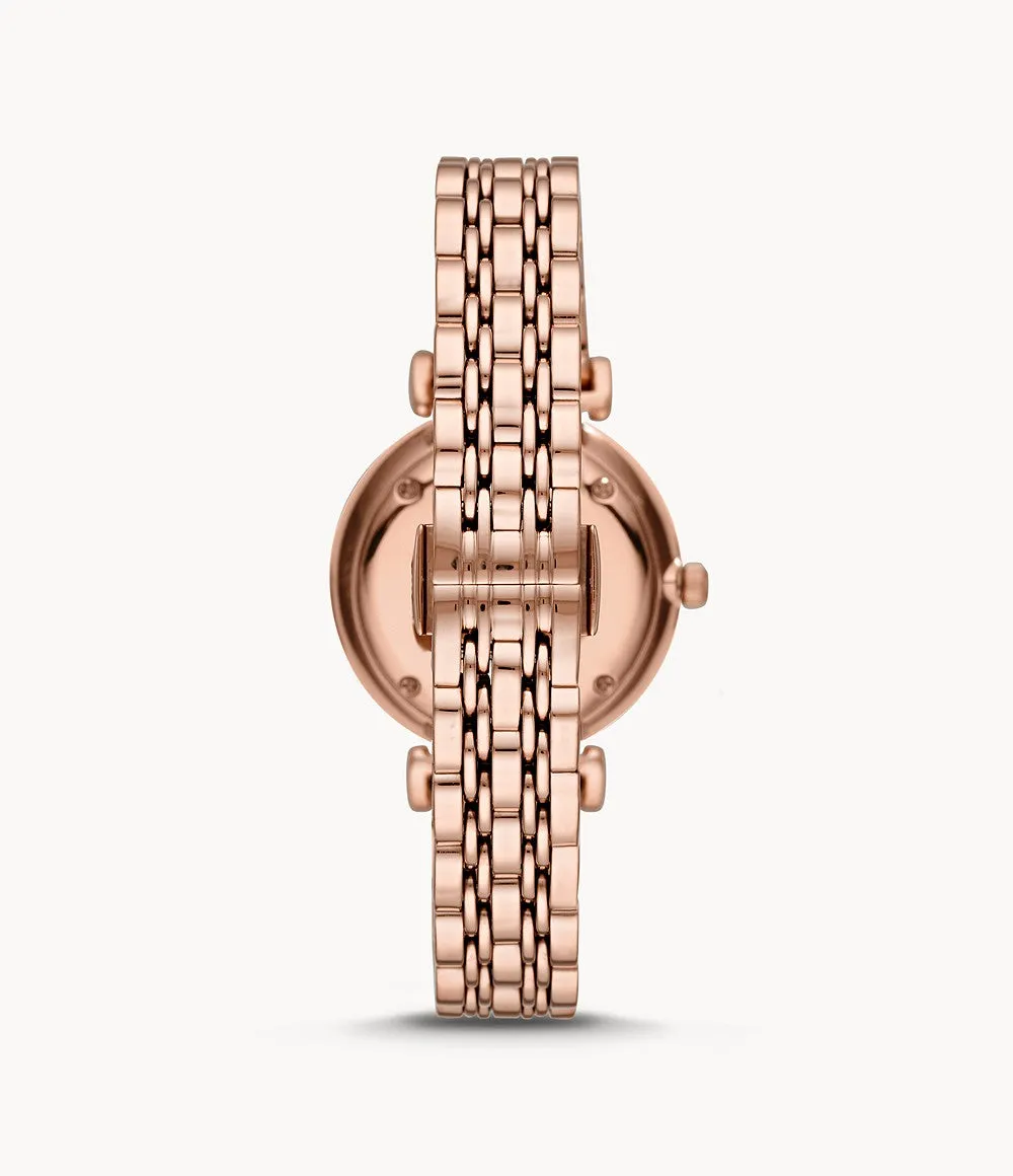 Emporio Armani Women’s Quartz Rose Gold Stainless Steel Silver Crystal Pave Dial 32mm Watch AR11244