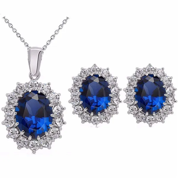 Fashion Blue Crystal Stone Wedding Jewelry Sets For Brides Silver Color Necklace Set For Women African Jewelry Sets & More