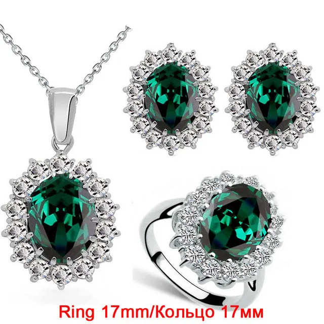 Fashion Blue Crystal Stone Wedding Jewelry Sets For Brides Silver Color Necklace Set For Women African Jewelry Sets & More