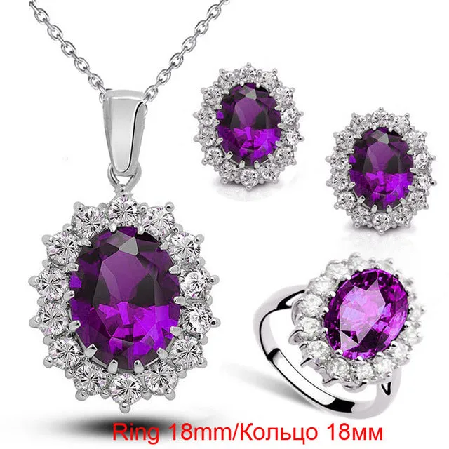 Fashion Blue Crystal Stone Wedding Jewelry Sets For Brides Silver Color Necklace Set For Women African Jewelry Sets & More