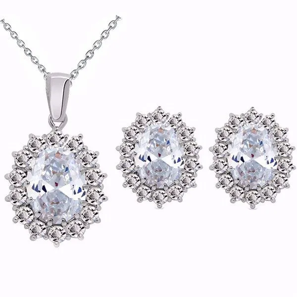 Fashion Blue Crystal Stone Wedding Jewelry Sets For Brides Silver Color Necklace Set For Women African Jewelry Sets & More