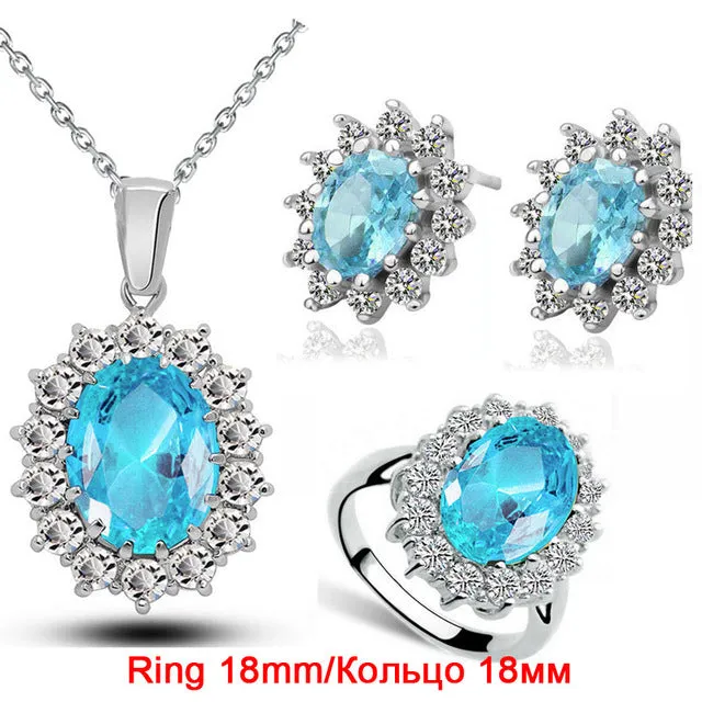 Fashion Blue Crystal Stone Wedding Jewelry Sets For Brides Silver Color Necklace Set For Women African Jewelry Sets & More