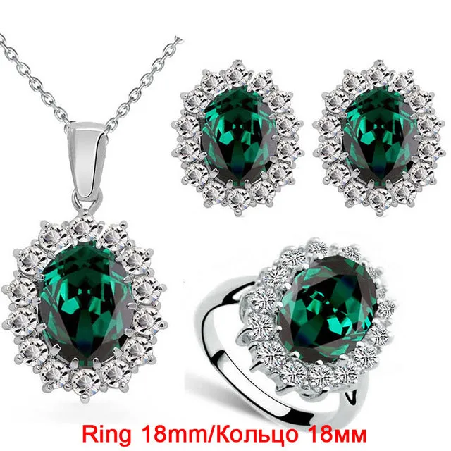 Fashion Blue Crystal Stone Wedding Jewelry Sets For Brides Silver Color Necklace Set For Women African Jewelry Sets & More