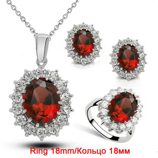 Fashion Blue Crystal Stone Wedding Jewelry Sets For Brides Silver Color Necklace Set For Women African Jewelry Sets & More