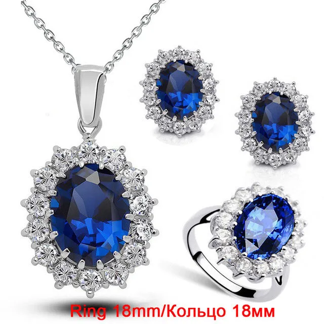 Fashion Blue Crystal Stone Wedding Jewelry Sets For Brides Silver Color Necklace Set For Women African Jewelry Sets & More