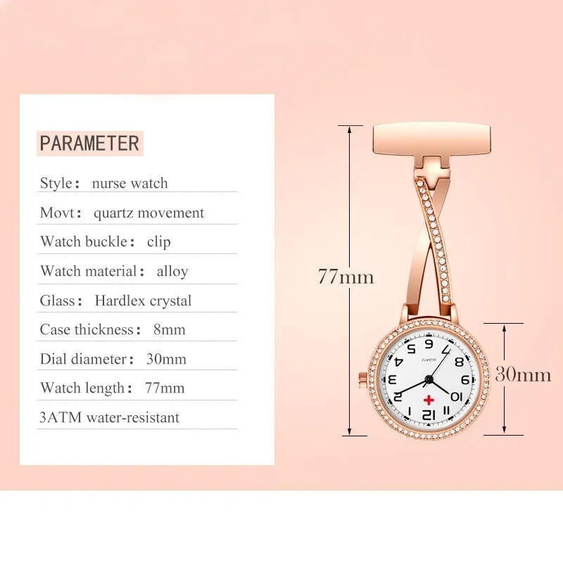 Fashion Rosegold CZ Nurse Clip-on Pocket Watch