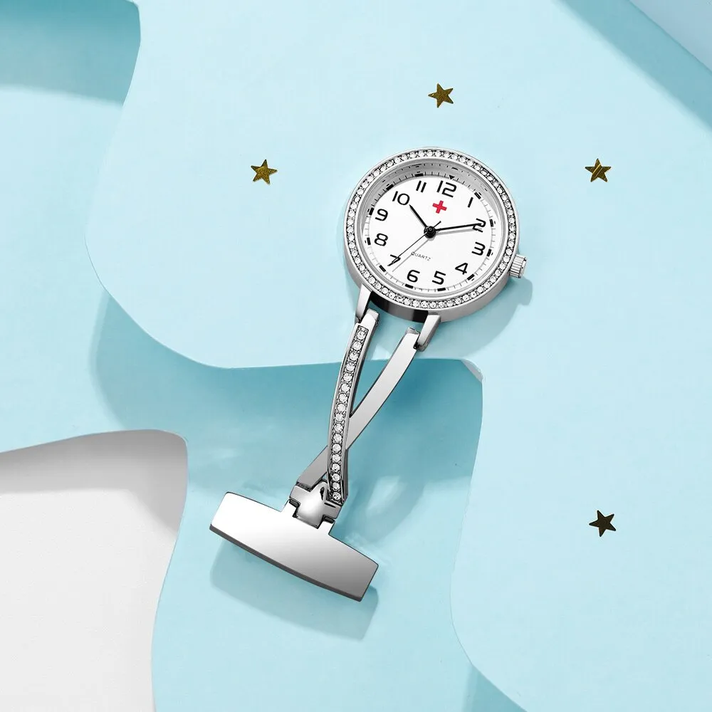 Fashion Rosegold CZ Nurse Clip-on Pocket Watch
