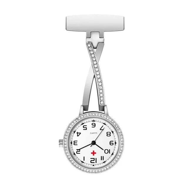 Fashion Rosegold CZ Nurse Clip-on Pocket Watch
