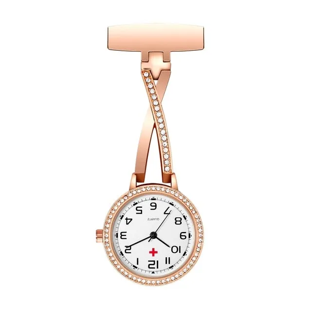 Fashion Rosegold CZ Nurse Clip-on Pocket Watch