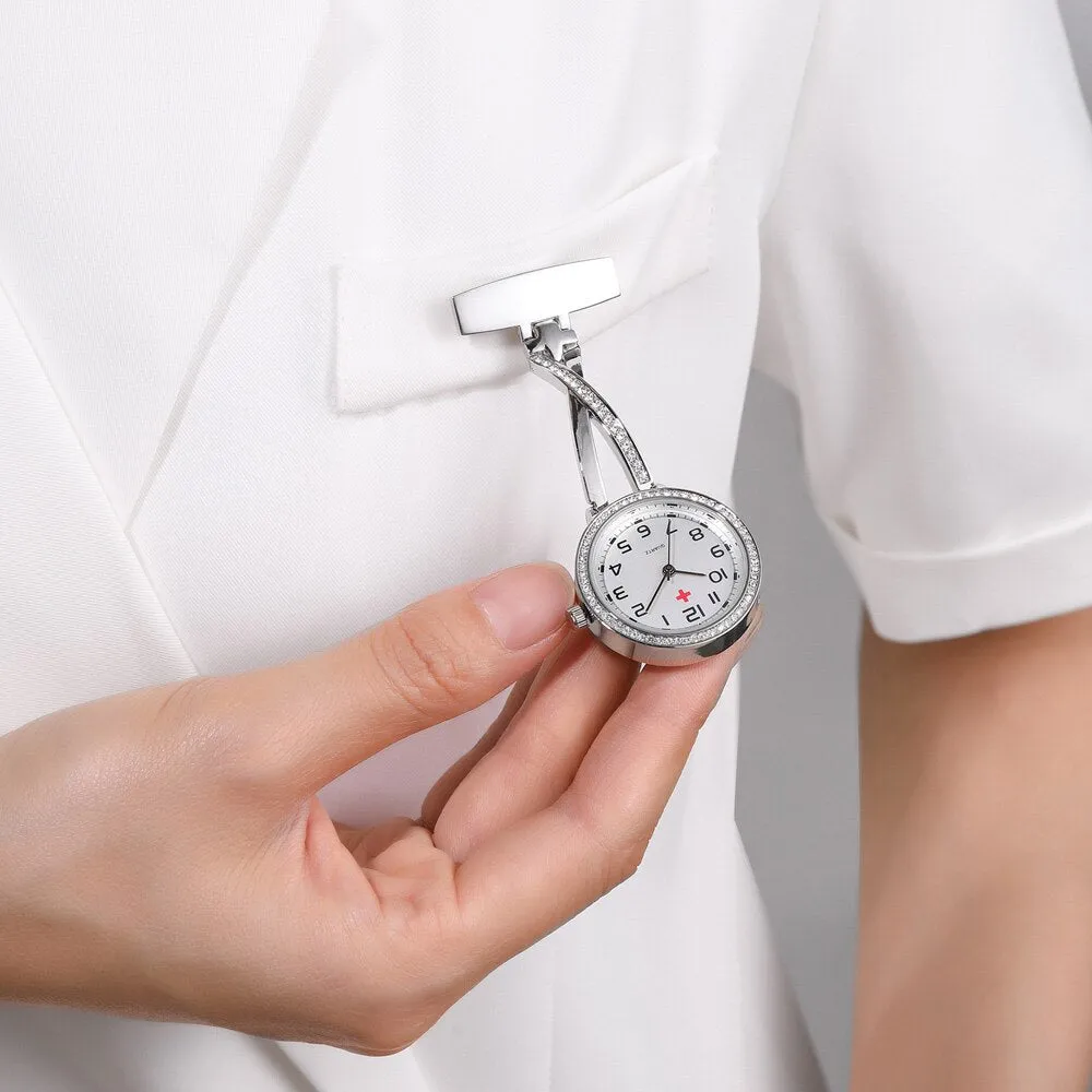 Fashion Rosegold CZ Nurse Clip-on Pocket Watch