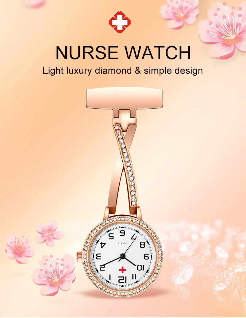 Fashion Rosegold CZ Nurse Clip-on Pocket Watch