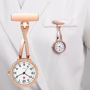 Fashion Rosegold CZ Nurse Clip-on Pocket Watch