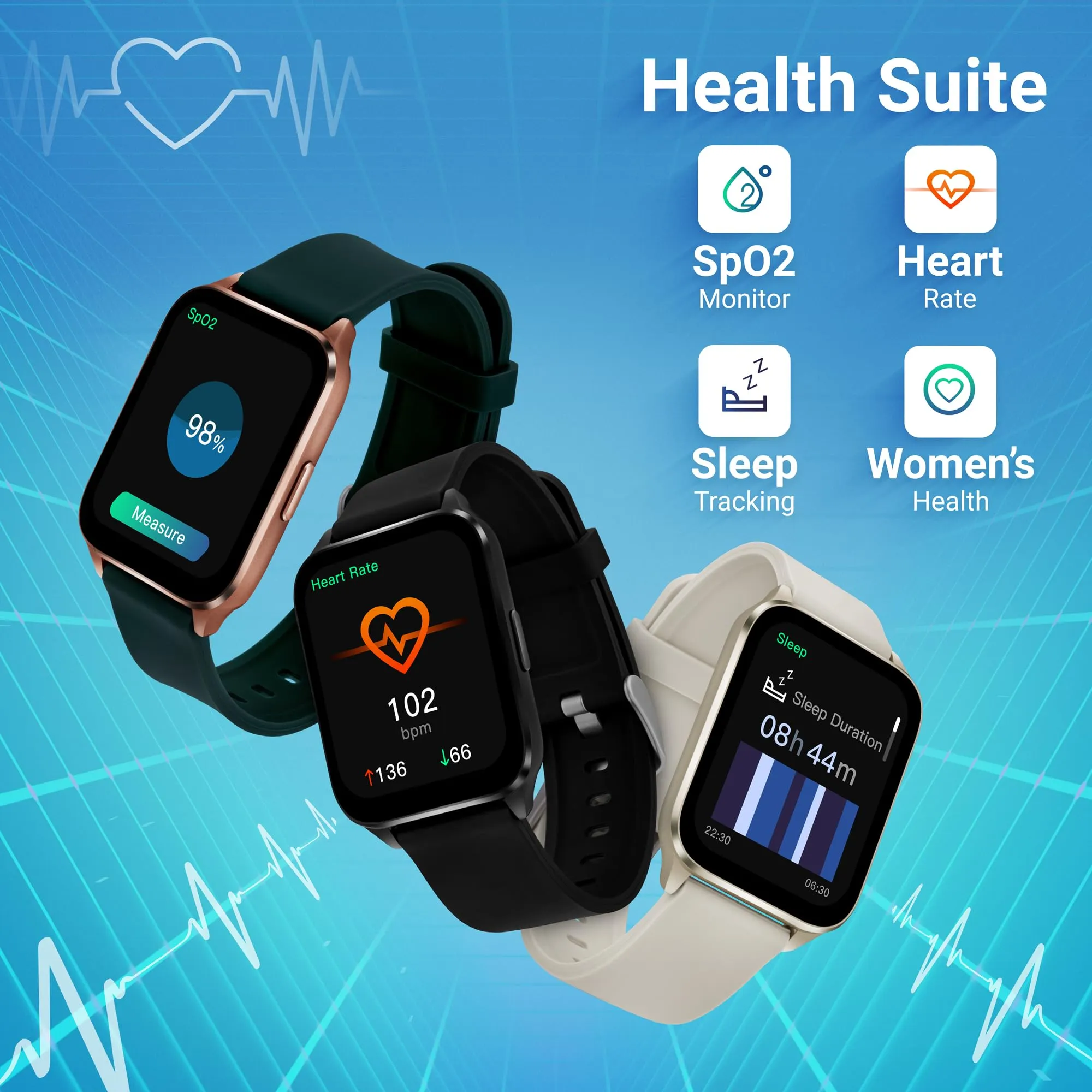 Fastrack Reflex Beat  1.69” UltraVU Display|500 Nits Brightness|60 Sports Modes|24 * 7 Heart Rate Monitor|SpO2 Monitor|Sleep Tracker|IP68 Water Resistant|Music & Camera Control