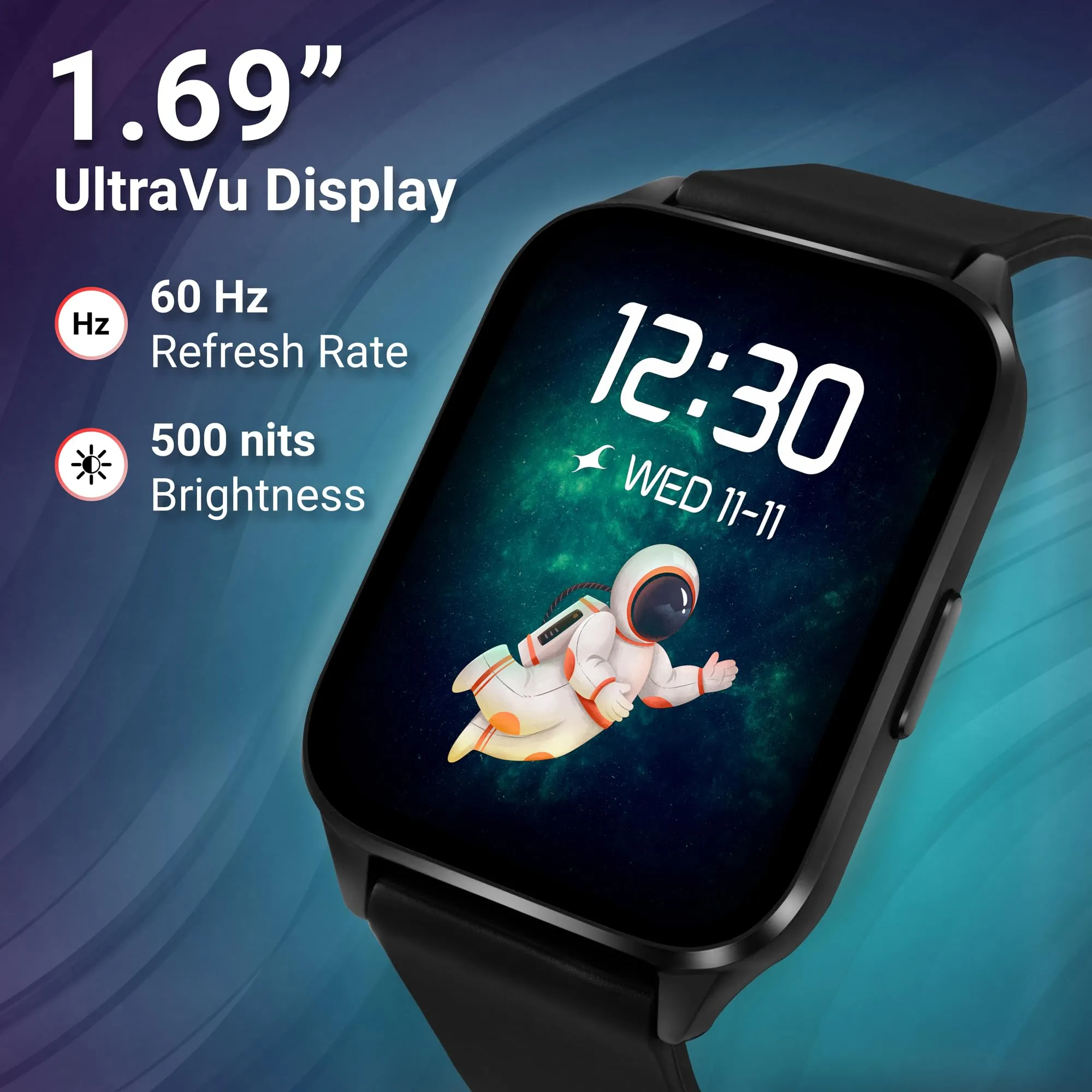 Fastrack Reflex Beat  1.69” UltraVU Display|500 Nits Brightness|60 Sports Modes|24 * 7 Heart Rate Monitor|SpO2 Monitor|Sleep Tracker|IP68 Water Resistant|Music & Camera Control