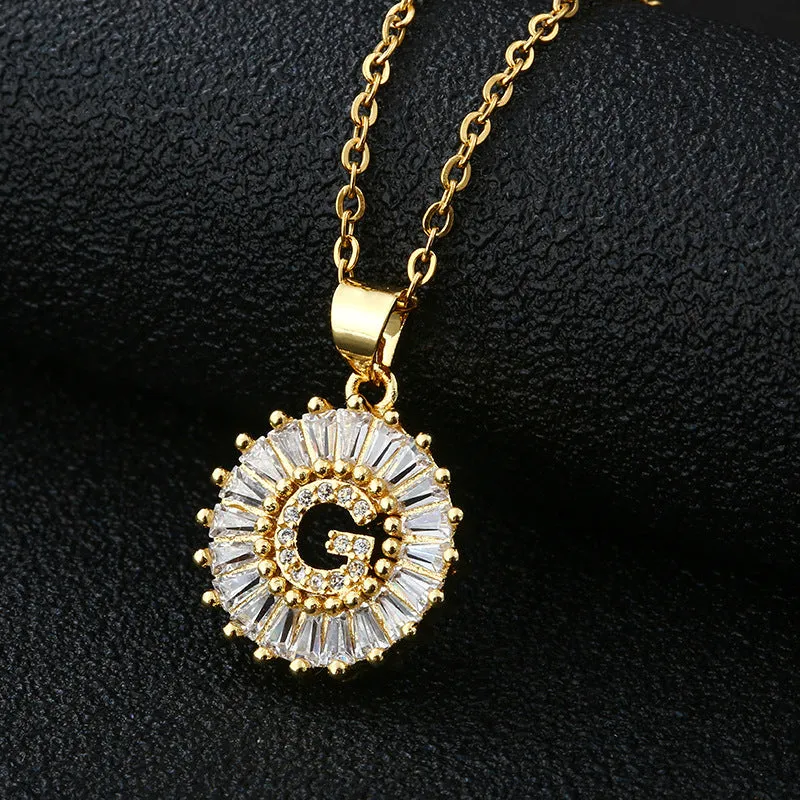 Female Copper Zircom Letter Necklace