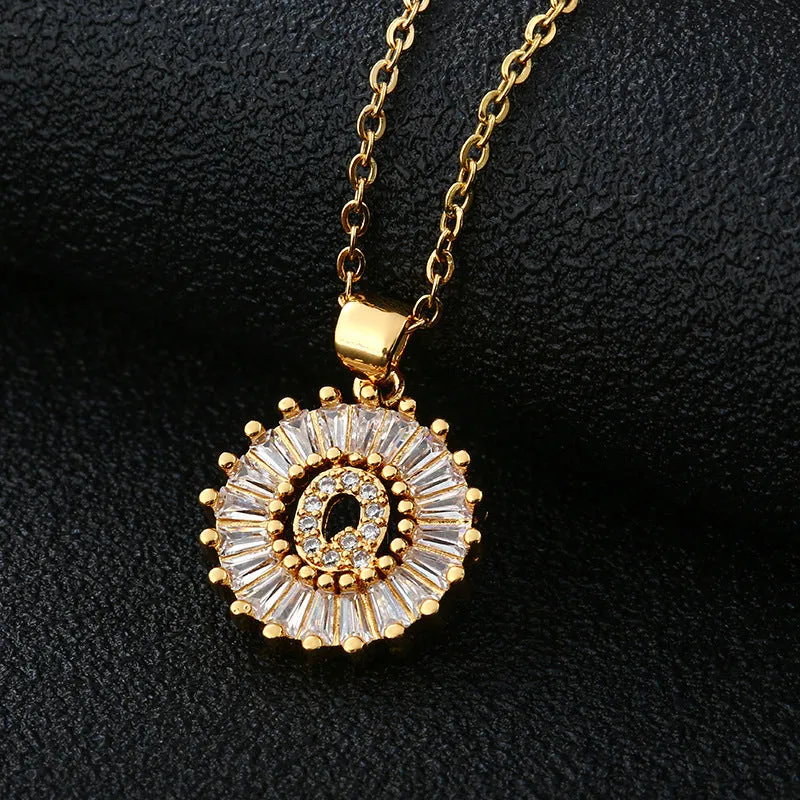 Female Copper Zircom Letter Necklace