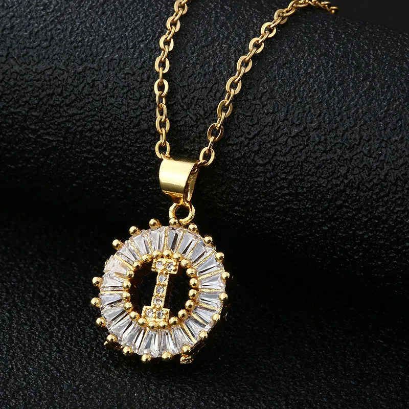 Female Copper Zircom Letter Necklace