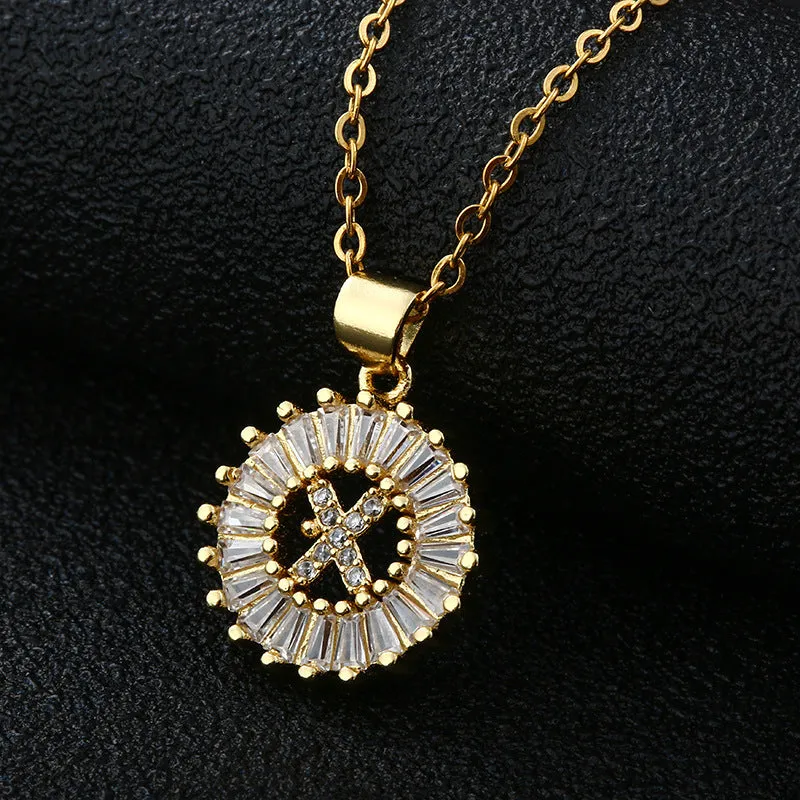 Female Copper Zircom Letter Necklace