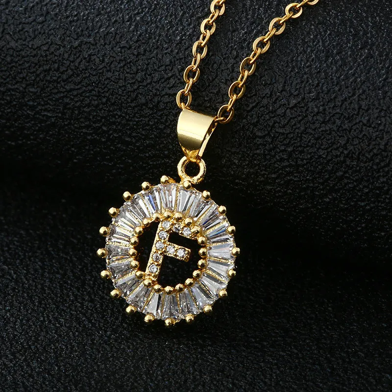 Female Copper Zircom Letter Necklace