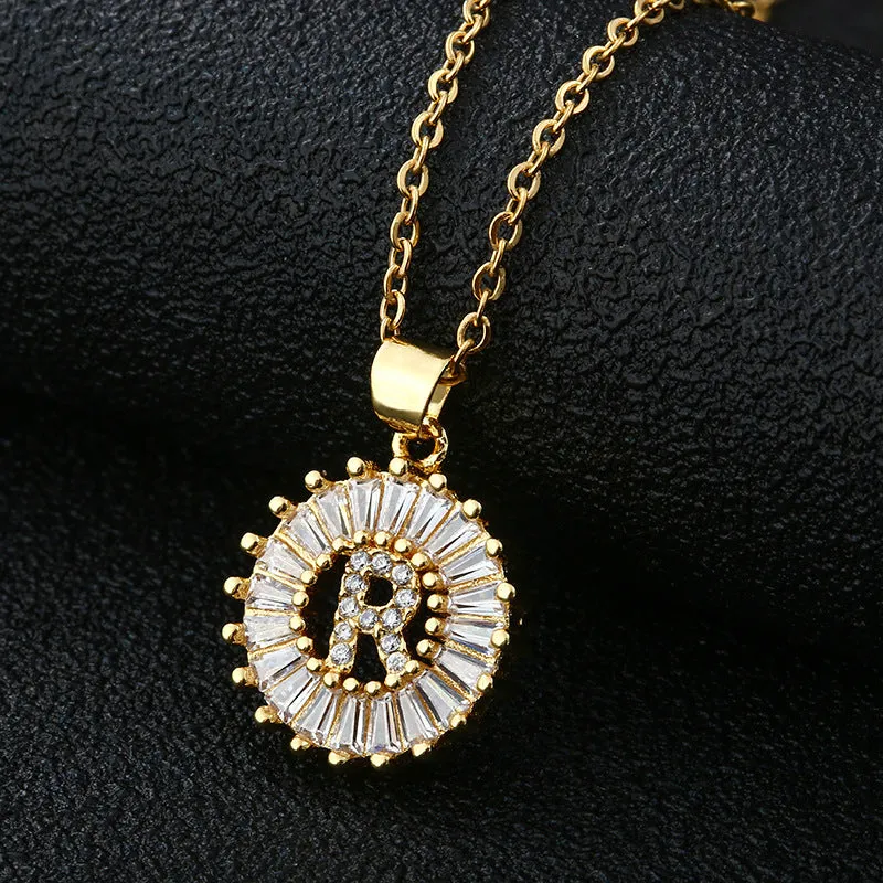Female Copper Zircom Letter Necklace