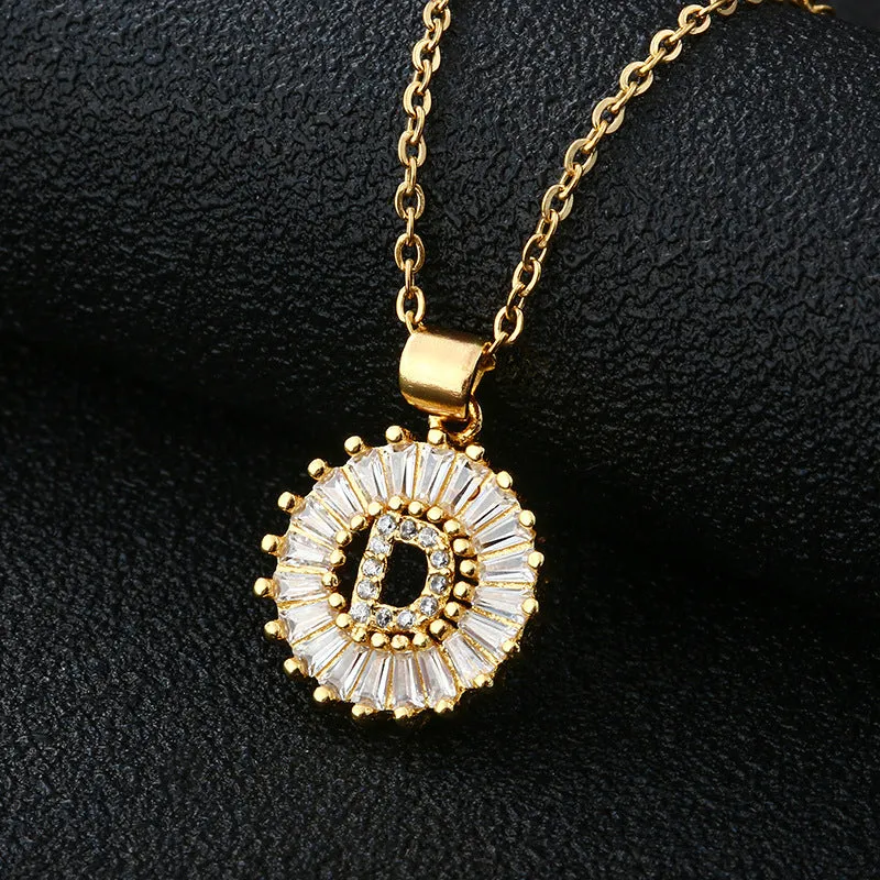 Female Copper Zircom Letter Necklace