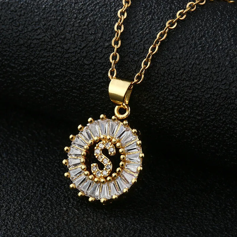 Female Copper Zircom Letter Necklace