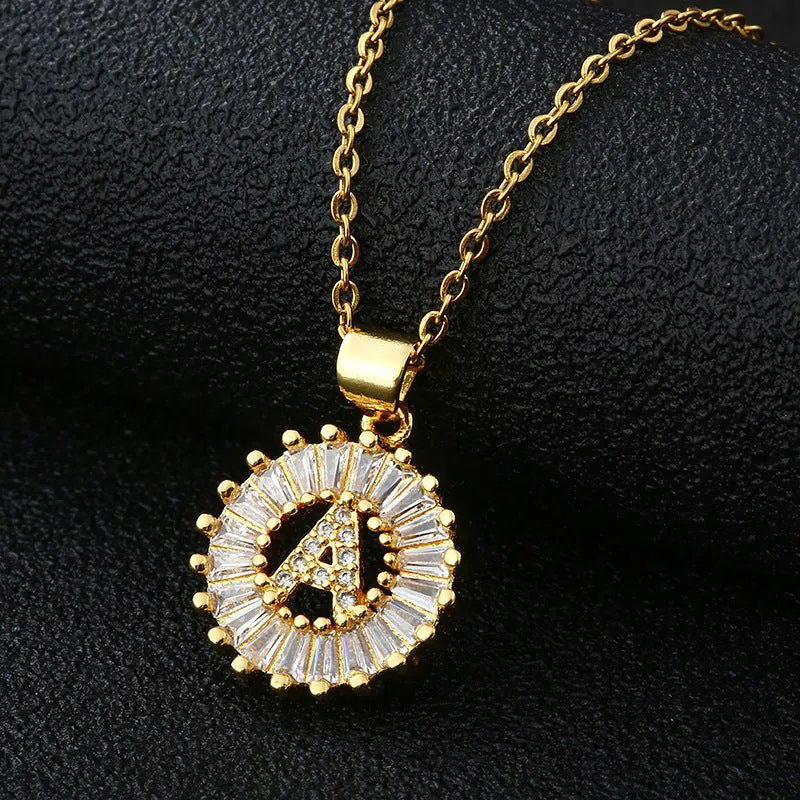 Female Copper Zircom Letter Necklace