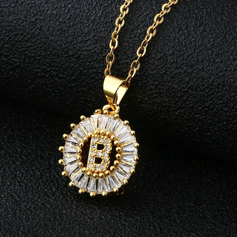 Female Copper Zircom Letter Necklace