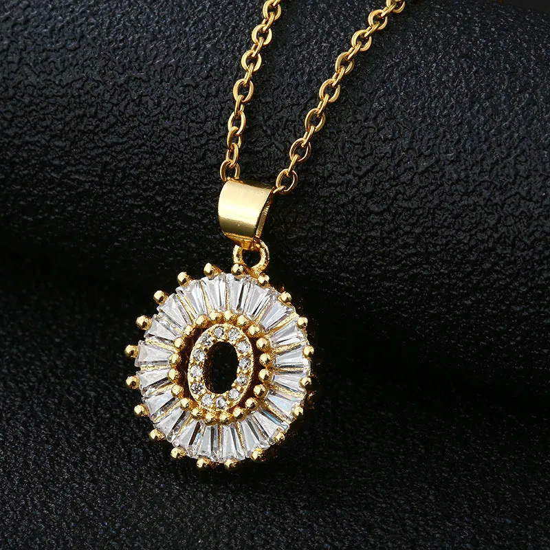 Female Copper Zircom Letter Necklace