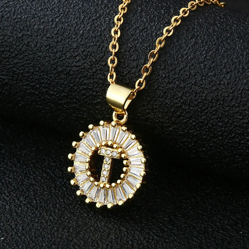 Female Copper Zircom Letter Necklace