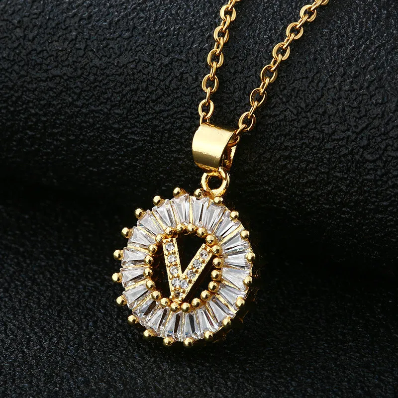 Female Copper Zircom Letter Necklace