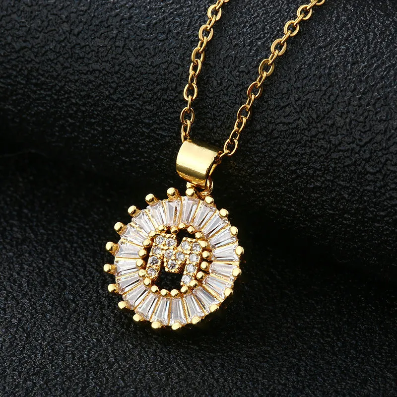 Female Copper Zircom Letter Necklace