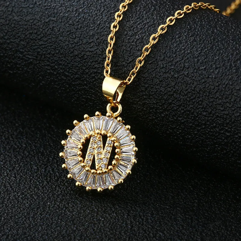 Female Copper Zircom Letter Necklace
