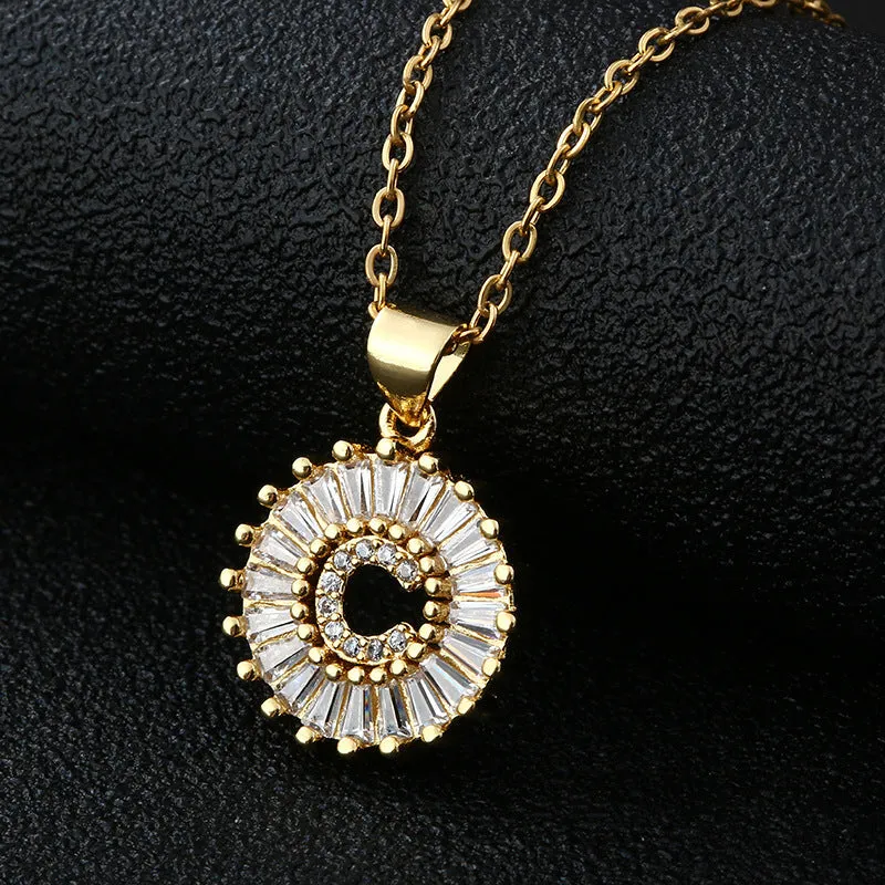 Female Copper Zircom Letter Necklace