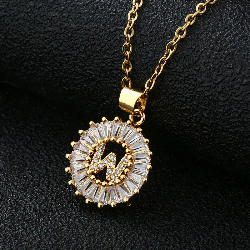 Female Copper Zircom Letter Necklace