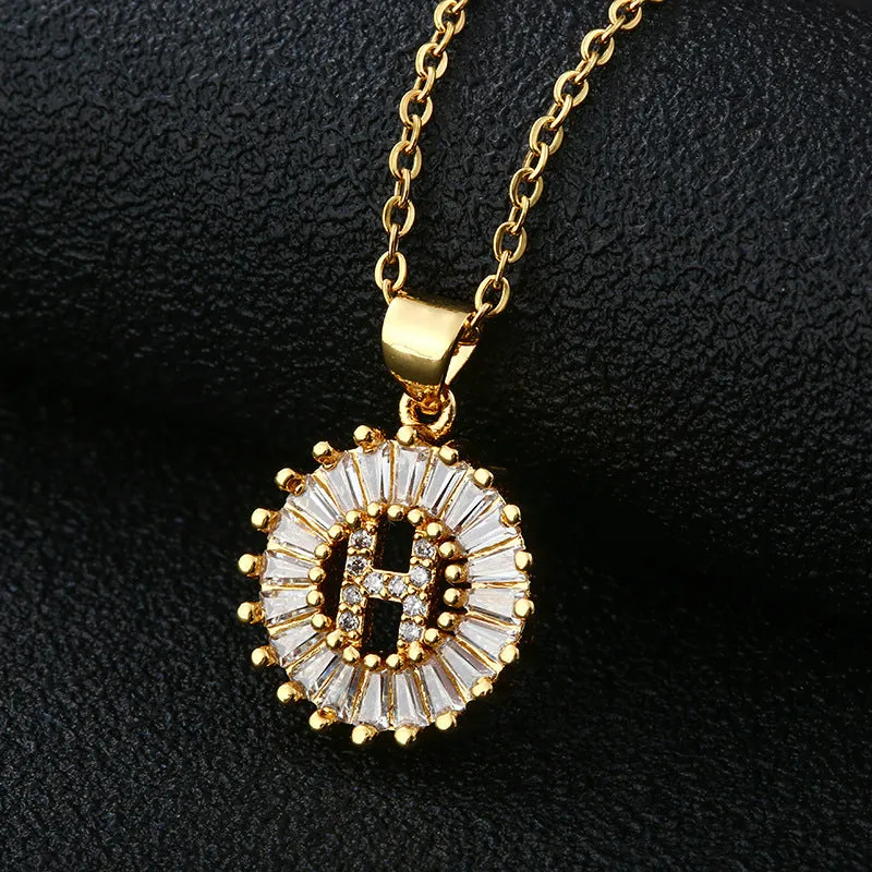 Female Copper Zircom Letter Necklace