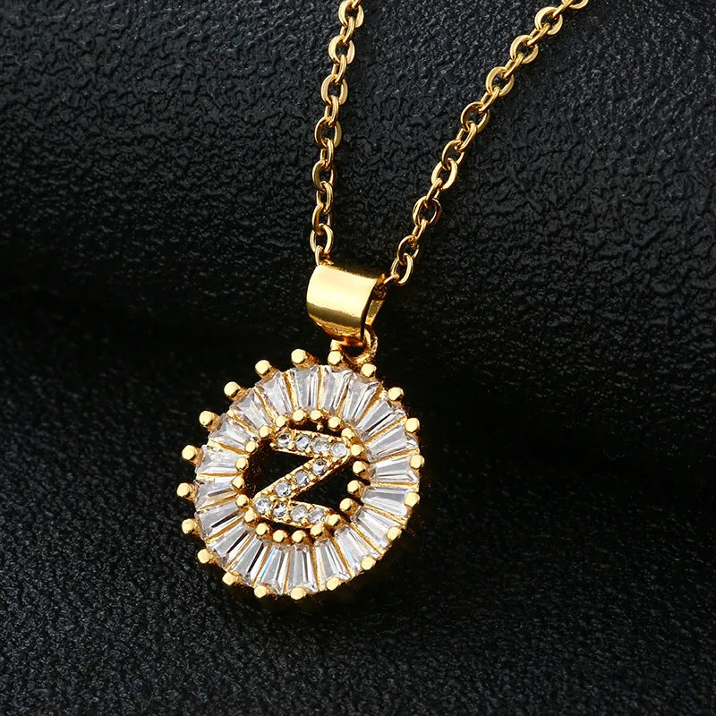 Female Copper Zircom Letter Necklace