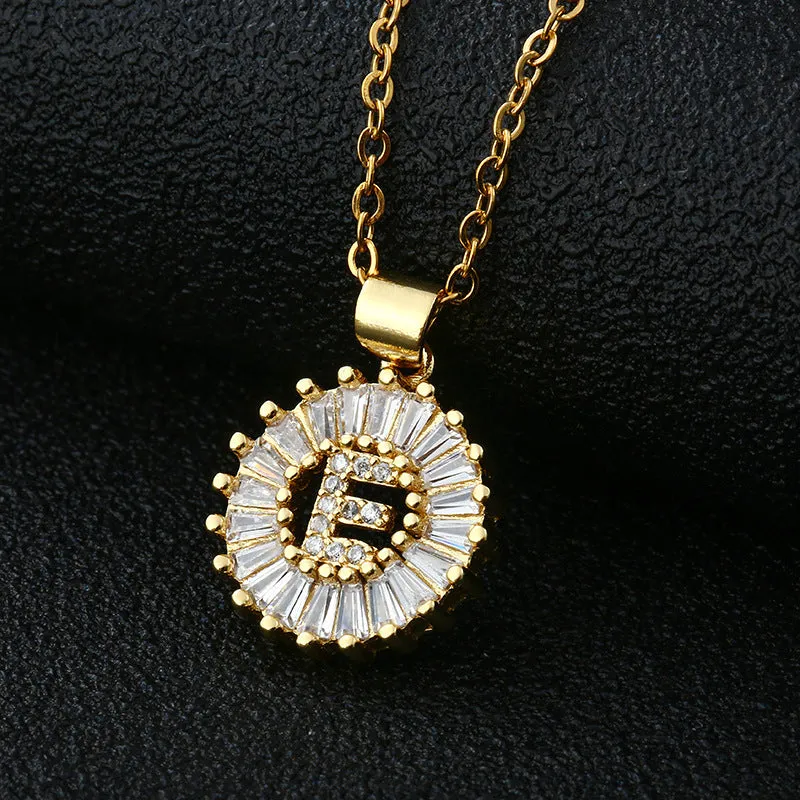 Female Copper Zircom Letter Necklace