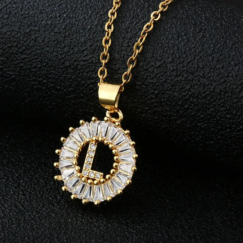 Female Copper Zircom Letter Necklace
