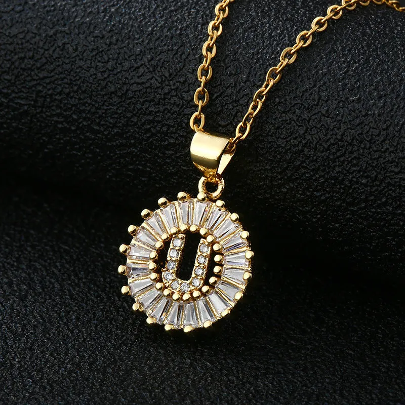 Female Copper Zircom Letter Necklace