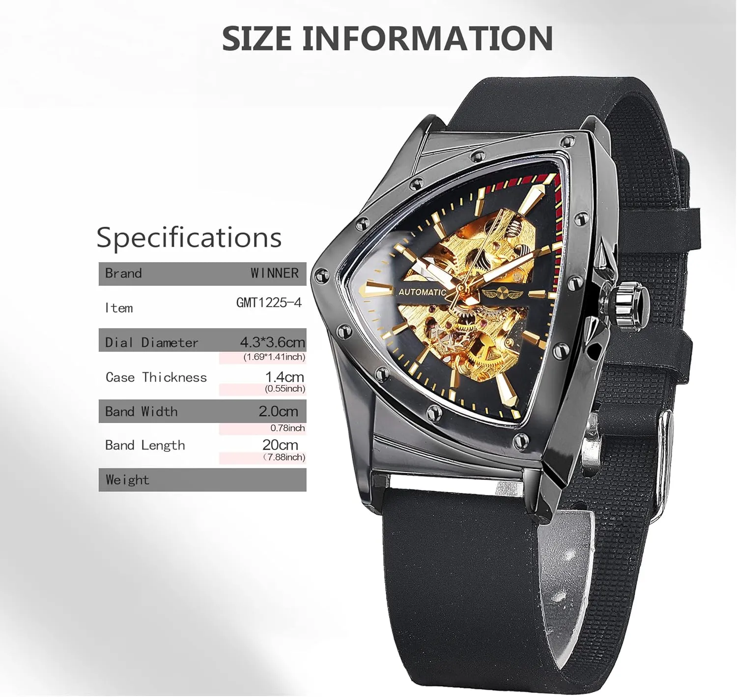 FORSINING Skeleton Watches for Men, Automatic Mechanical Watch with Triangle Dial, Luminous Self Winding Watches Stainless Steel Bracelet or Soft Silicone Strap