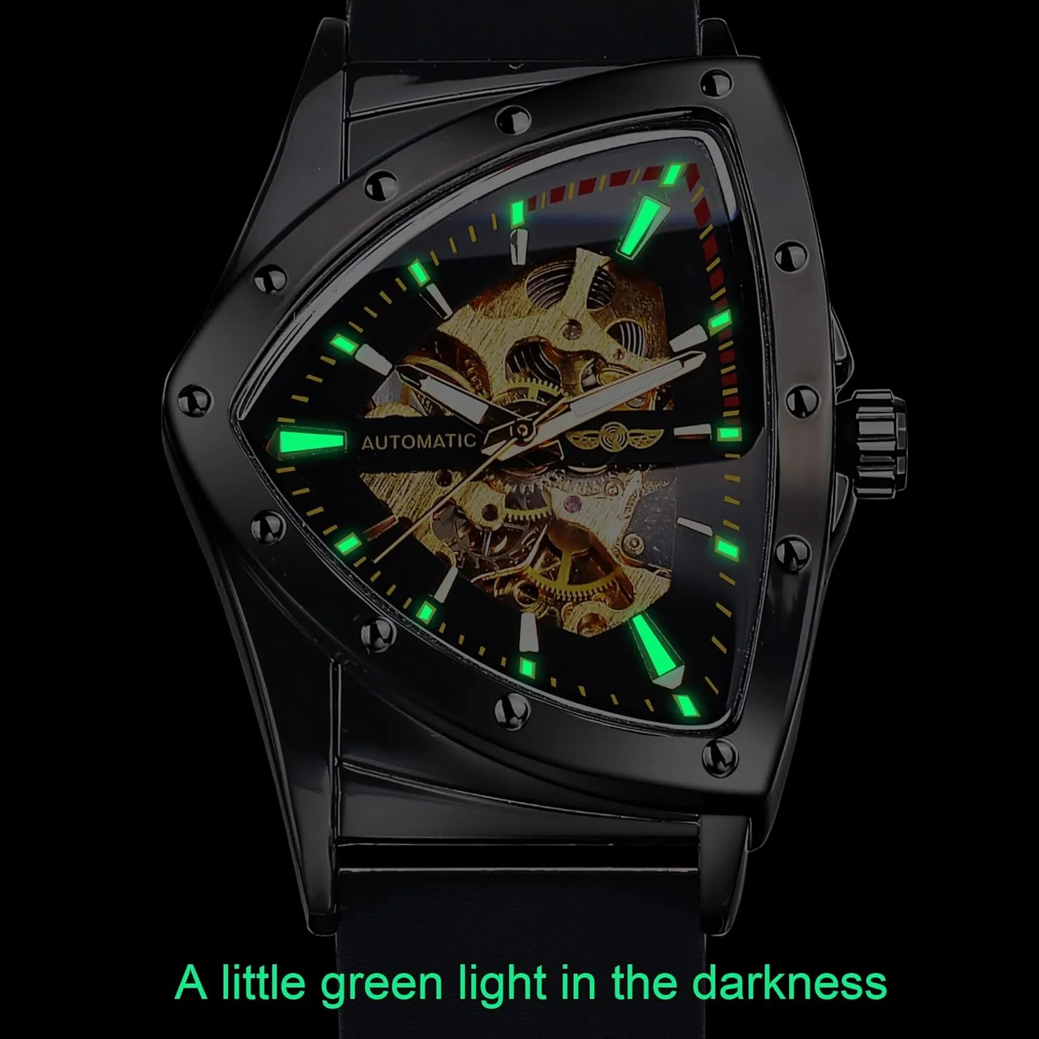 FORSINING Skeleton Watches for Men, Automatic Mechanical Watch with Triangle Dial, Luminous Self Winding Watches Stainless Steel Bracelet or Soft Silicone Strap