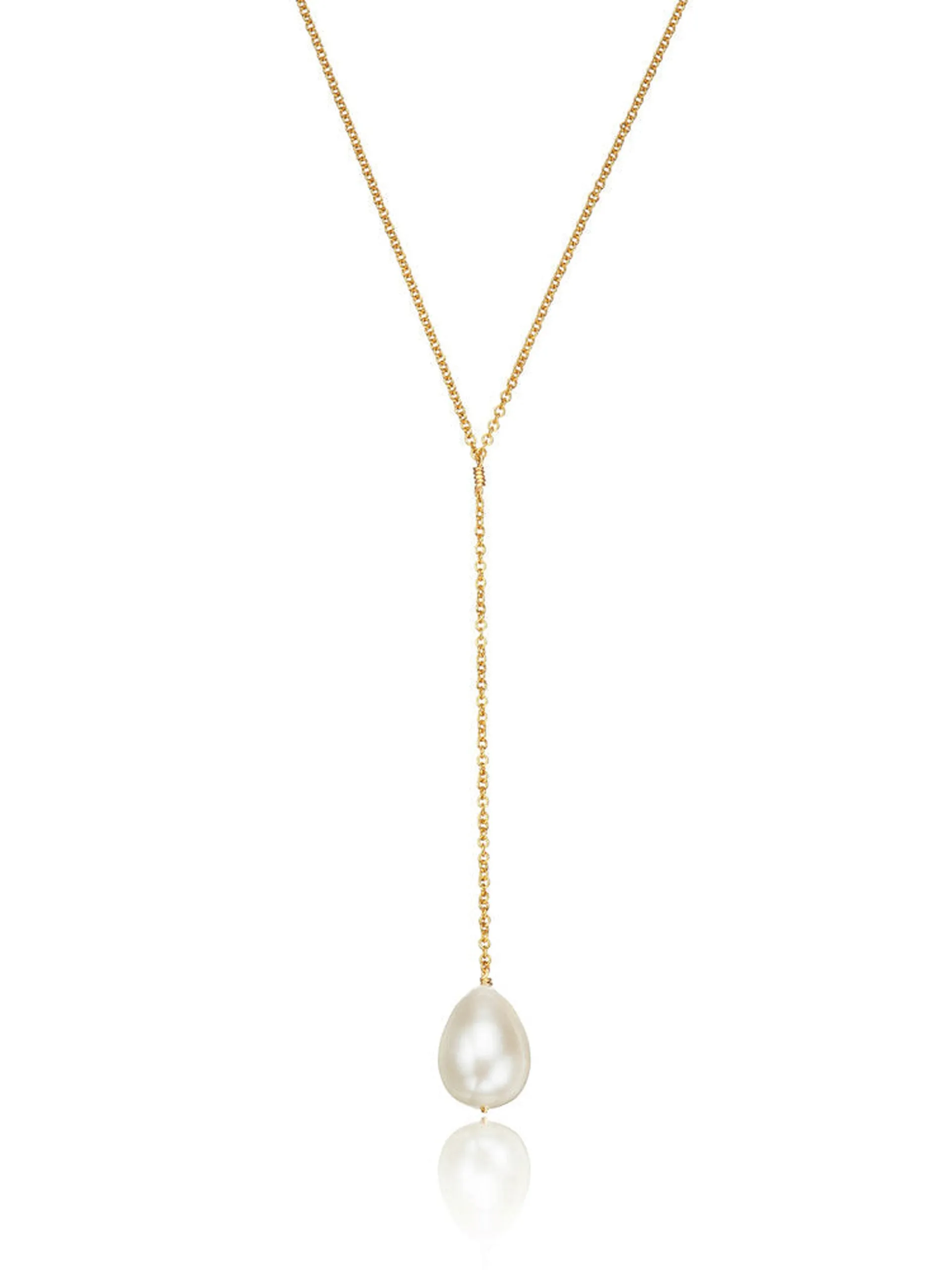 Gold large pearl lariat necklace