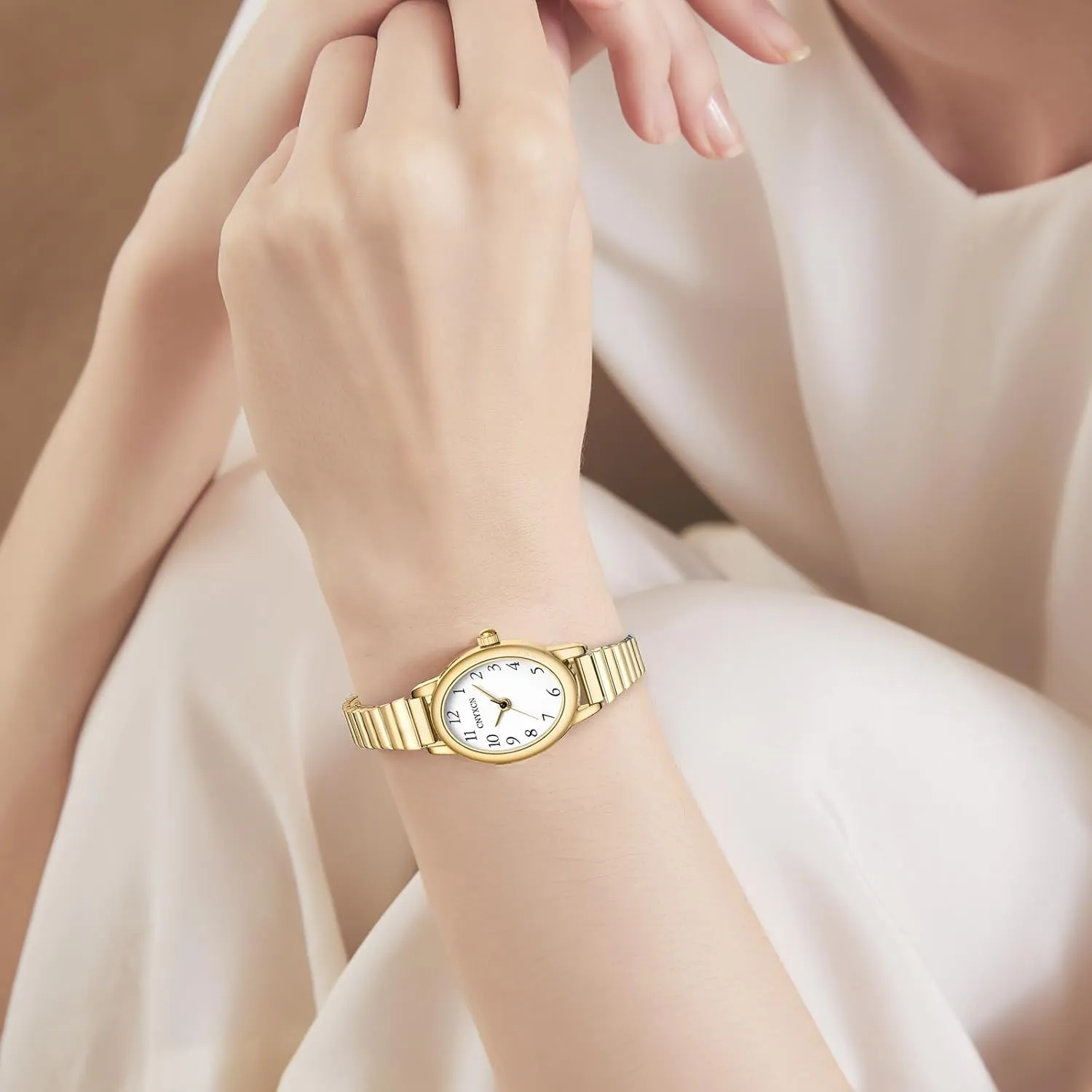 Gold Watches for Women,Easy Reading Analog Watch with Stainless Steel Expansion Band,Water Resistant