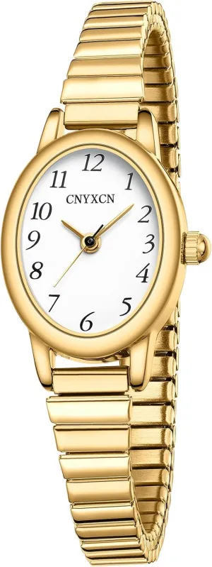 Gold Watches for Women,Easy Reading Analog Watch with Stainless Steel Expansion Band,Water Resistant