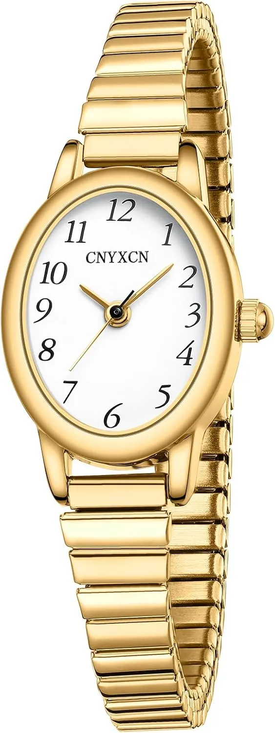 Gold Watches for Women,Easy Reading Analog Watch with Stainless Steel Expansion Band,Water Resistant