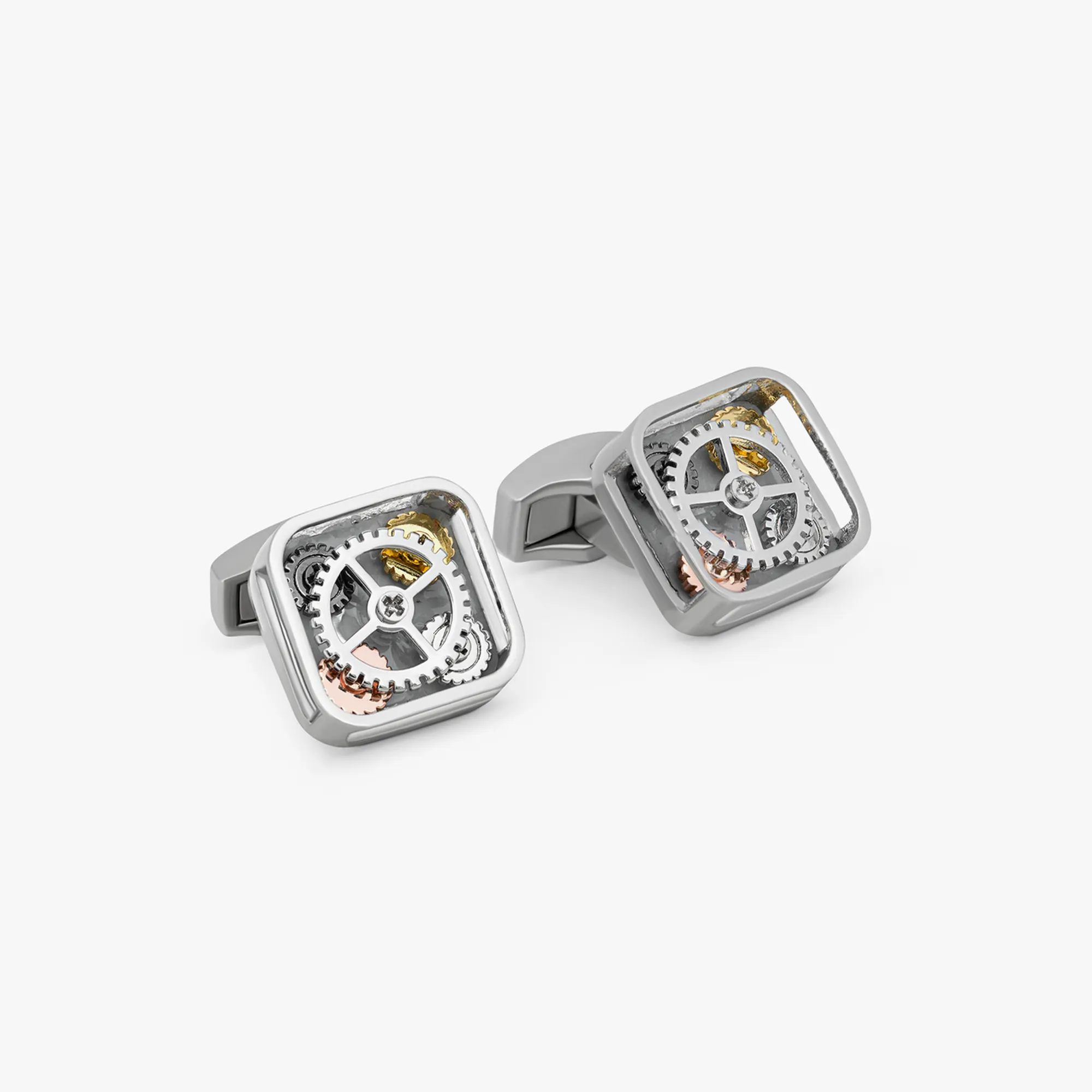 Grey White Bronze Plated Quattro Gear Cufflinks