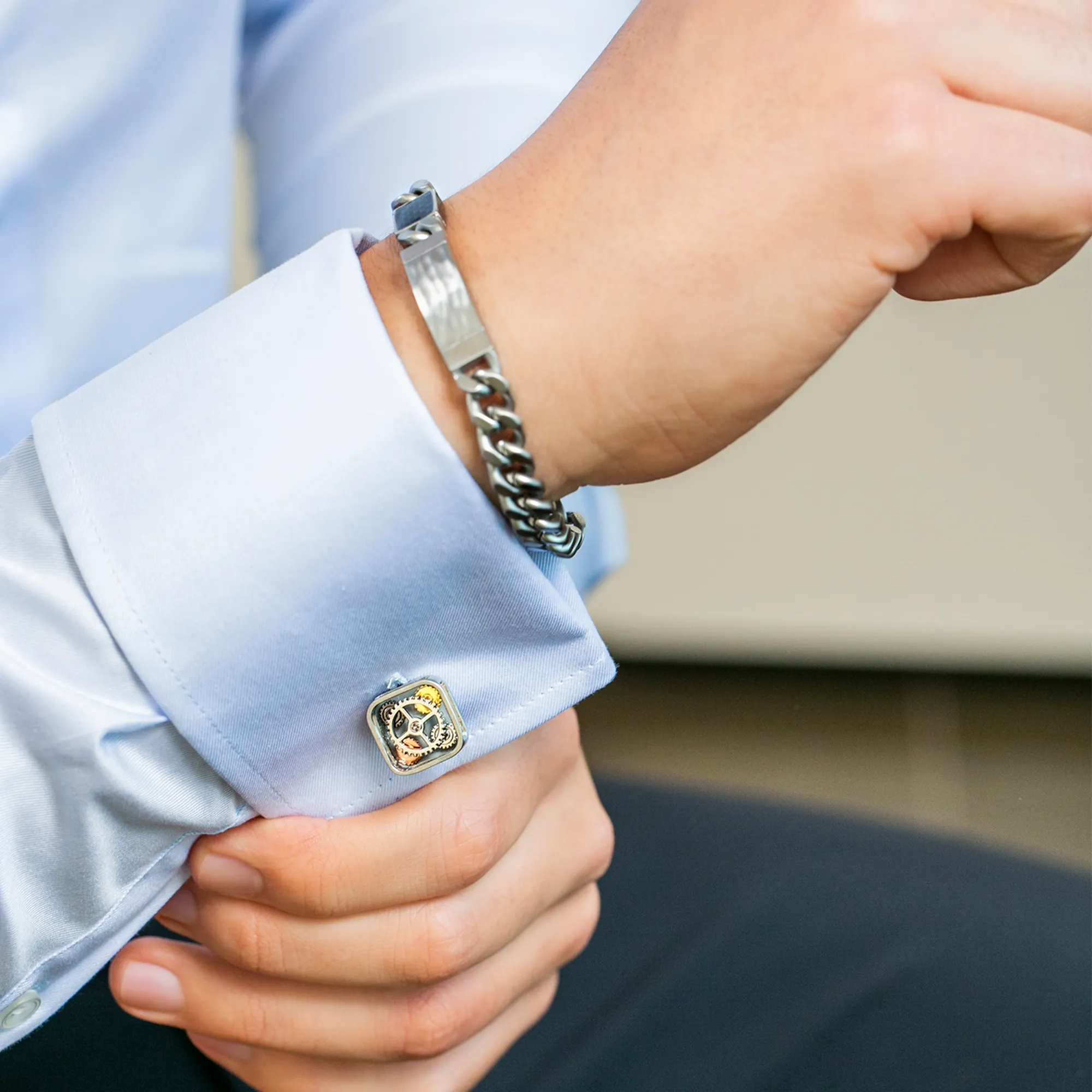 Grey White Bronze Plated Quattro Gear Cufflinks