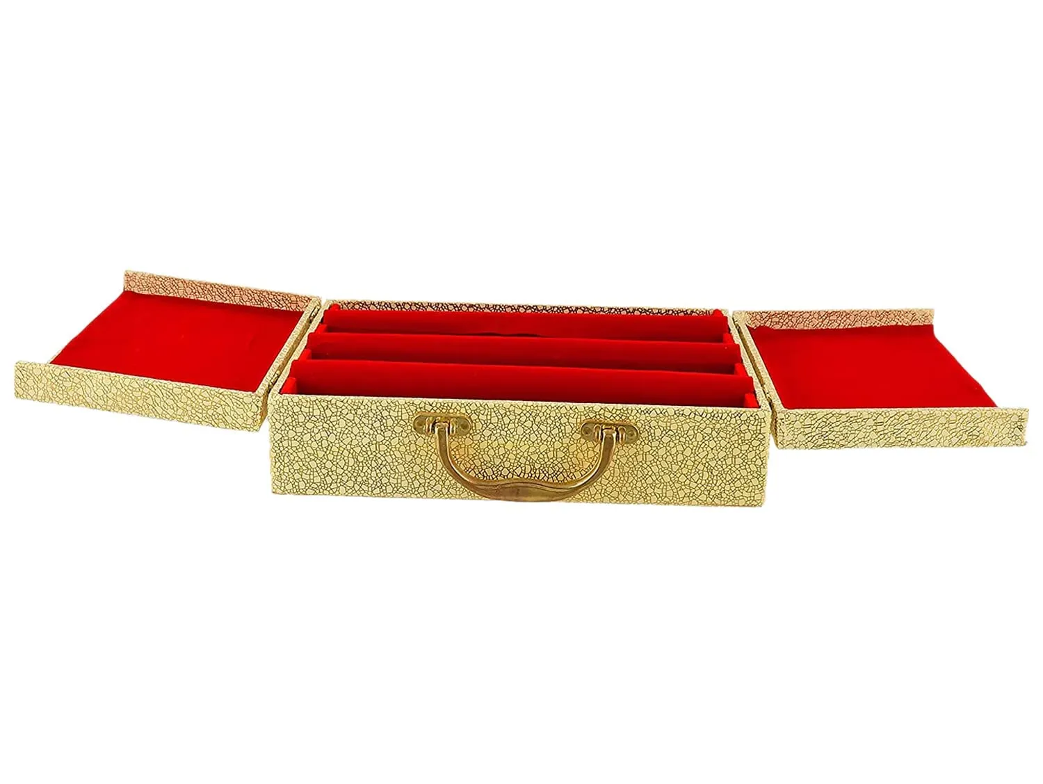 Heart Home Wooden Double Door 3 Rod Bangle Box | Vanity Organizer For Watches, Bracelet With Lock on Top & Handle (Gold)