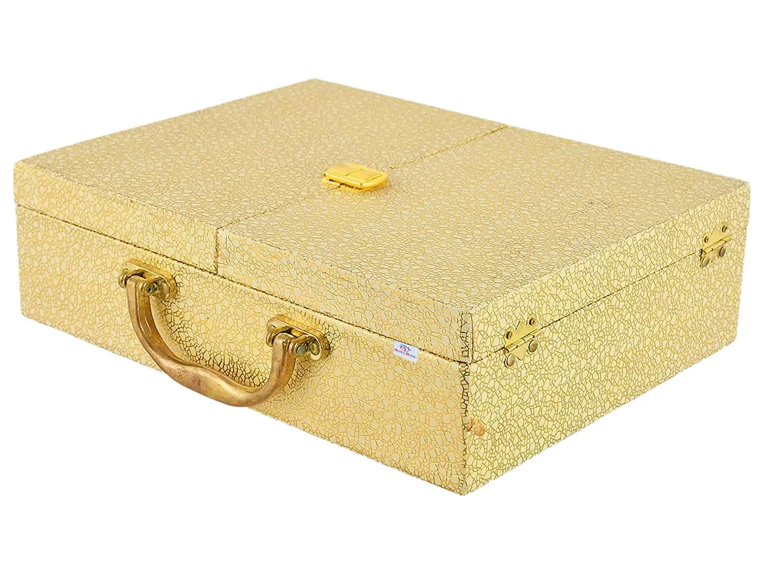 Heart Home Wooden Double Door 3 Rod Bangle Box | Vanity Organizer For Watches, Bracelet With Lock on Top & Handle (Gold)